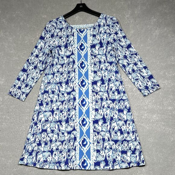 Lilly Pulitzer Dresses & Skirts - Lilly Pulitzer Dress Womens Medium Blue/White Ophelia Dress Get Trunky Pattern